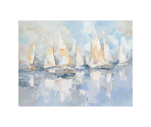 Öljyvärimaalaus 120x90cm, purjeveneet merellä