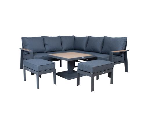 Puutarhakalustesarja PARKER pöytä, kulmasohva ja 2 tuolia, harmaa