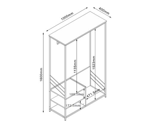 Etuhylly DIMITRA 100x40x160cm, harmaa