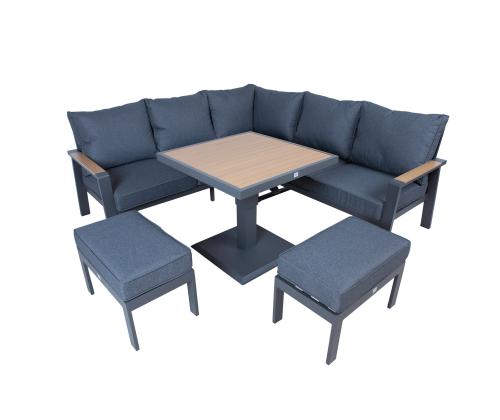 Puutarhakalustesarja PARKER pöytä, kulmasohva ja 2 tuolia, harmaa