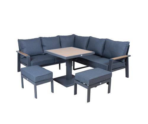 Puutarhakalustesarja PARKER pöytä, kulmasohva ja 2 tuolia, harmaa