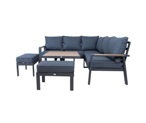 Puutarhakalustesarja PARKER pöytä, kulmasohva ja 2 tuolia, harmaa