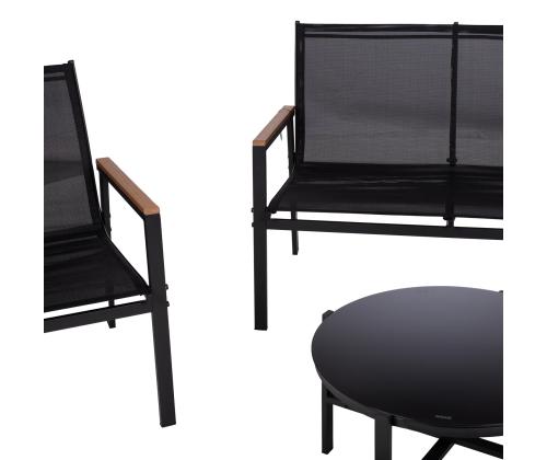 Puutarhakalustesarja CANAAN pöytä, penkki ja 2 tuolia, musta