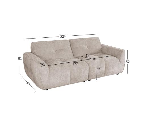 Sohva DAMALI 3-istuttava 224x96xH81cm, vaaleanruskea