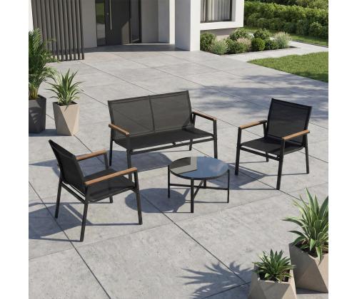 Puutarhakalustesarja CANAAN pöytä, penkki ja 2 tuolia, musta
