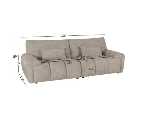 Sohva BARBARA 3-istuttava 248x100xH89cm, vaaleanruskea