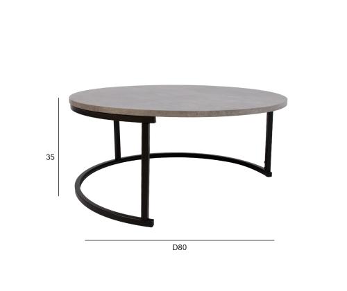 Sohvapöytä BRITU D80xH35cm, harmaa, MDF, metalli