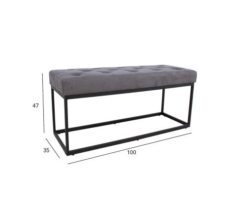 Penkki BRIGITE 100x35xH47cm, harmaa, metalli, polyesterikangas