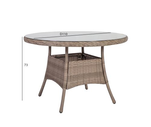 Pöytä TOSCANA D110xH73cm, beige, alumiini, muovipunos, lasi