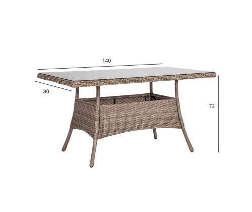 Pöytä TOSCANA 140x80xH73cm, beige, alumiini, muovipunos, lasi