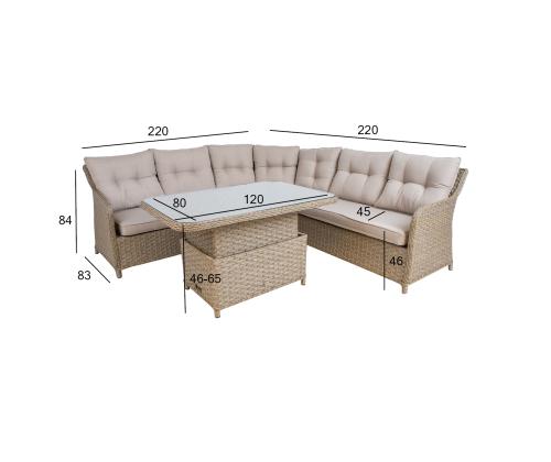 Puutarhakalusteet PACIFIC pöytä ja kulmasohva