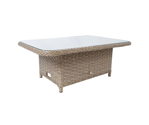 Pöytä PACIFIC 120x80xH46/65cm, harmaa-beige, lasi, muovipunos, alumiini