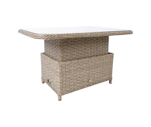 Pöytä PACIFIC 120x80xH46/65cm, harmaa-beige, lasi, muovipunos, alumiini