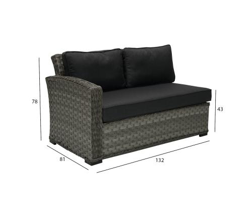 Modulaarinen sohva GENEVA 2-istuttava 132x81xH78, vasen nojatuoli, harmaa