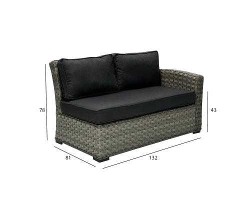 Modulaarinen sohva GENEVA 2-istuttava 132x81xH78cm, oikealla käsinojalla, harmaa