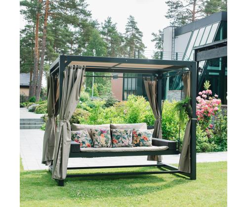 Puutarhakeinu BARCELONA 236x180xH210cm, ruskea/beige, teräs, muovipunos, polyesterikangas