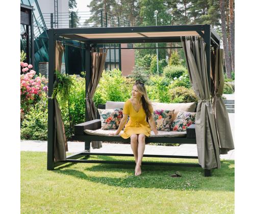 Puutarhakeinu BARCELONA 236x180xH210cm, ruskea/beige, teräs, muovipunos, polyesterikangas