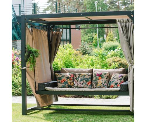 Puutarhakeinu BARCELONA 236x180xH210cm, ruskea/beige, teräs, muovipunos, polyesterikangas