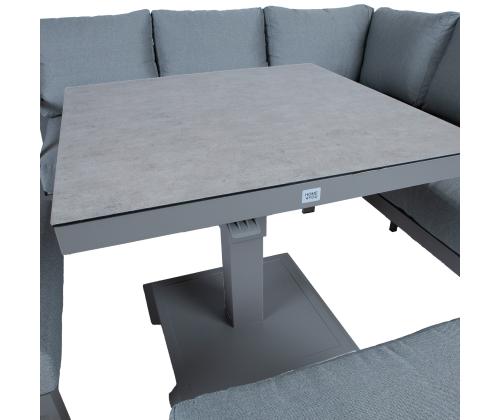 Puutarhakalustesarja RIO pöytä, kulmasohva ja 2 tumbaa, harmaa beige