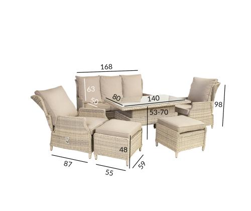 Puutarhakalusteet BASEL pöytä, sohva, 2 tuolia ja 2 puffia