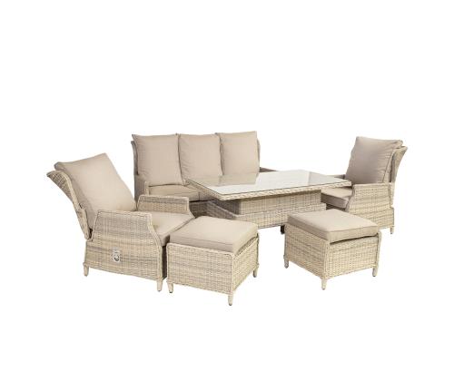 Puutarhakalusteet BASEL pöytä, sohva, 2 tuolia ja 2 puffia