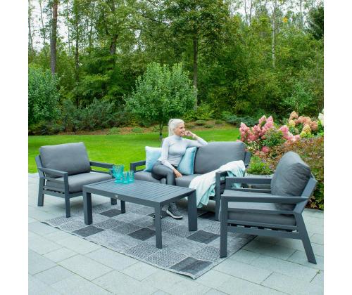Puutarhakalusteet TOMSON pöytä, sohva ja 2 tuolia, harmaa