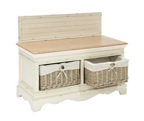 Sisääntulopenkki SAMIRA korilaatikoilla 90x42x70,5cm, antiikkivalkoinen