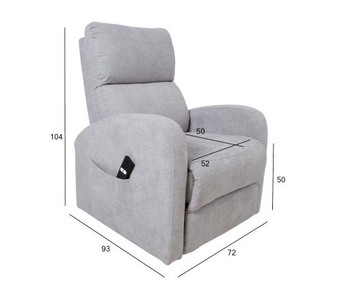 Nojatuoli BARNY electric lift recliner 72x93xH104cm, vaaleanharmaa väri