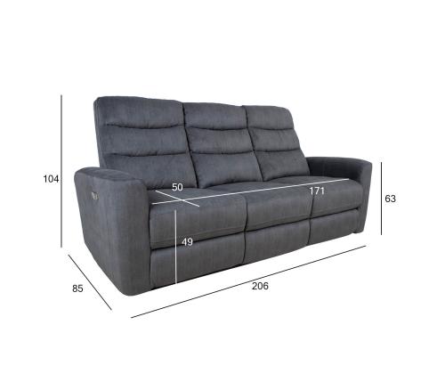 Sohva GASTON 3-istuttava sähköinen lepotuoli, harmaa sametti