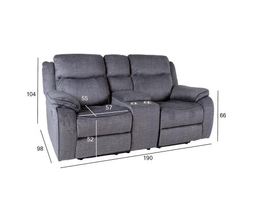 Sohva GENTRY 2-istuttava manuaalinen lepotuoli 190x98xH104cm, harmaa