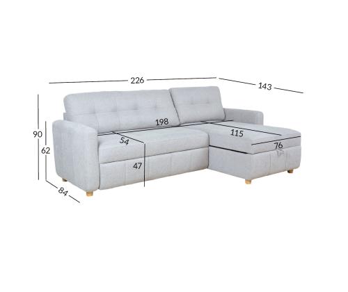 Kulmasohva WAIOLA 226x84/143xH90cm, harmaa