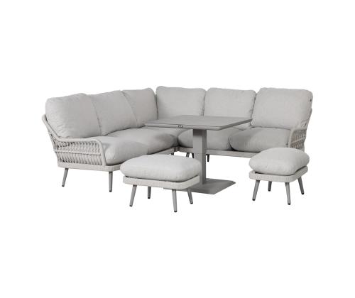 Puutarhakalustesarja MARENDA pöytä, kulmasohva ja 2 tuolia, harmaa/beigea