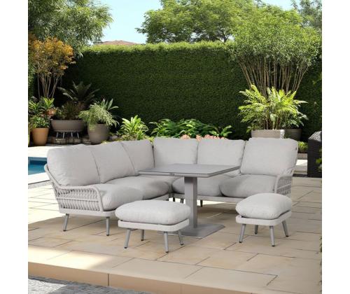 Puutarhakalustesarja MARENDA pöytä, kulmasohva ja 2 tuolia, harmaa/beigea