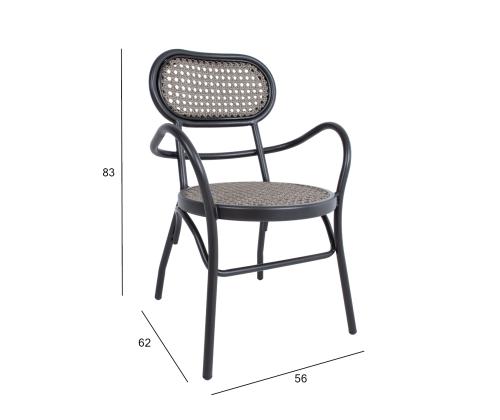 Tuoli BOLGHERI musta 56x62xH83cm, alumiinirunko, muovipunos