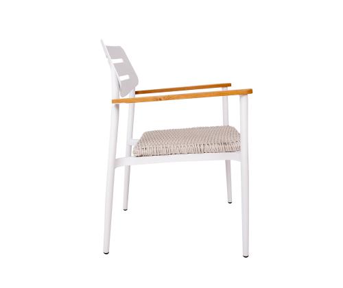 Tuoli WALES valkoinen 56x60xH82cm, alumiinirunko, muovipunos, tiikkipuu