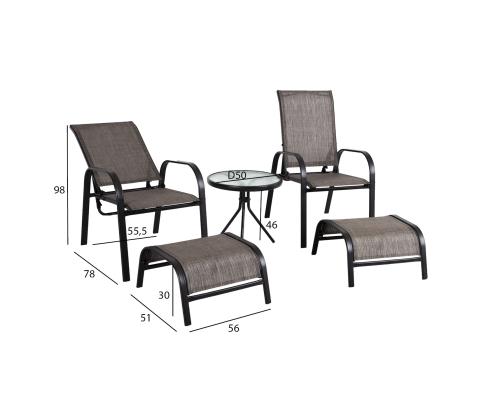 Puutarhakalusteet DAKOTA pöytä, 2 tuolia ja 2 rahia