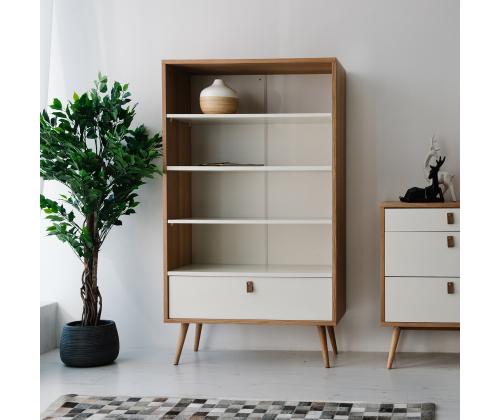 Hylly HELENA WHITE 80x40xH140cm, MDF luonnollinen/valkoinen