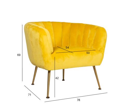 Nojatuoli TUCKER keltainen, 78x71xH69cm, polyesterikangas, ruostumaton teräs