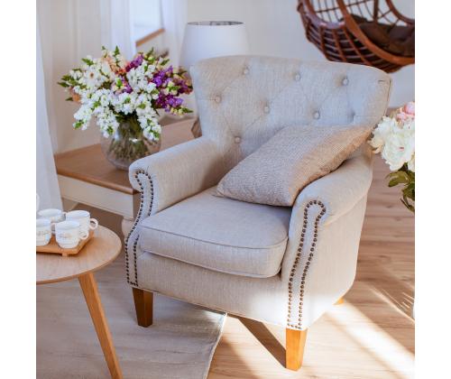 Nojatuoli HOLMES 79x85xH98cm mehiläinen, 57,7% polyesteri, 25,7% viskoosi, 16,6% pellavakangas, puu