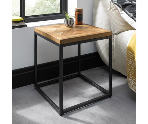 Sivupöytä INDUS 45x45xH50cm, pöytälevy mosaiikkitammiviilulla, harmaa metallirunko