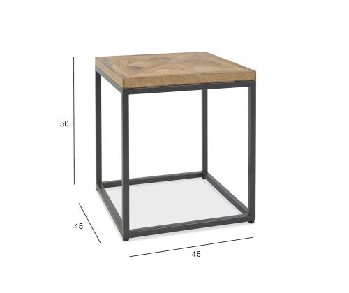 Sivupöytä INDUS 45x45xH50cm, pöytälevy mosaiikkitammiviilulla, harmaa metallirunko