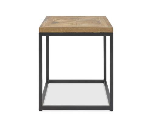 Sivupöytä INDUS 45x45xH50cm, pöytälevy mosaiikkitammiviilulla, harmaa metallirunko