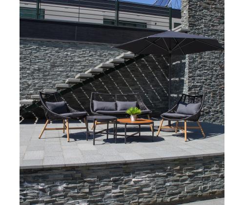 Puutarhakalusteet HELSINKI sohva, 2 tuolia ja 2 pöytää, musta