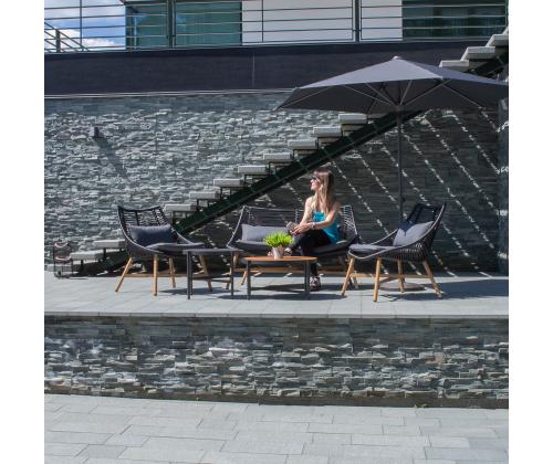 Puutarhakalusteet HELSINKI sohva, 2 tuolia ja 2 pöytää, musta