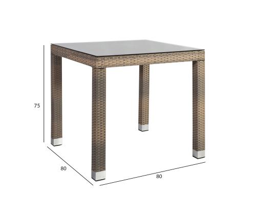 Pöytä LARACHE 80x80xH75cm, beeþ, alumiini, muovipunos, lasi