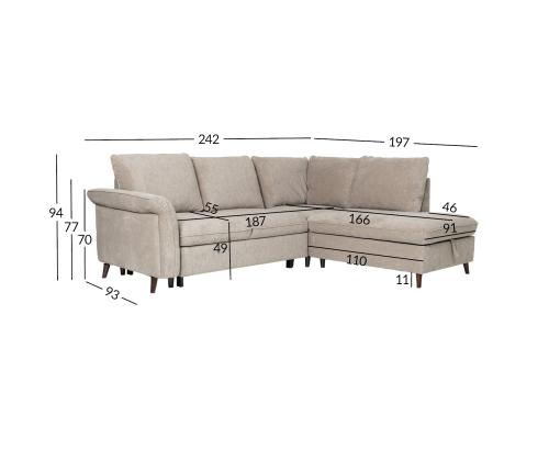 Kulmasohva LINDY PN 242x93/197xH94cm, vaaleanruskea