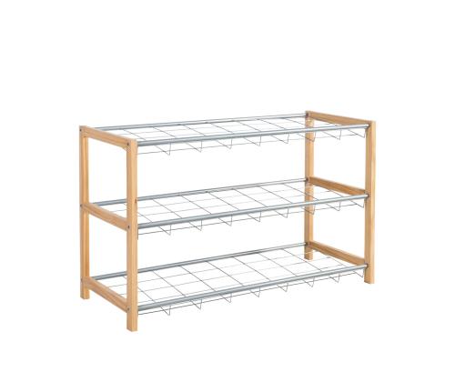 Kenkäteline BRODY 3-kertainen 80x31xH50cm, materiaali: metalli / puu, väri: hopea / luonnollinen