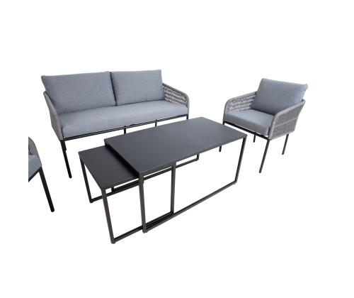 Puutarhakalusteet LEVINE 2 pöytää, sohva ja 2 tuolia, harmaa