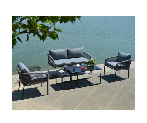 Puutarhakalusteet LEVINE 2 pöytää, sohva ja 2 tuolia, harmaa