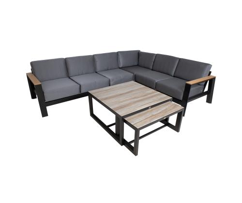 Puutarhakalustesarja FELINO kulmasohva ja 2 pöytää, musta